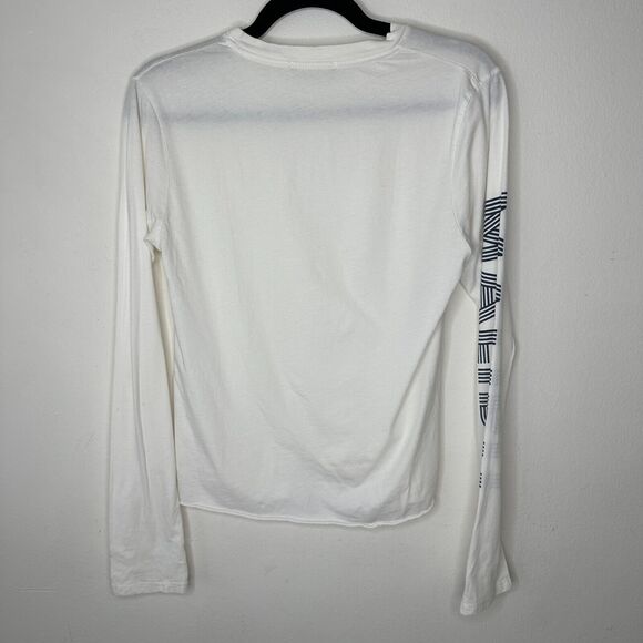 Brandy Melville White with Blue Malibu Graphic Crew Neck Long Sleeve Tee Small - Picture 4 of 8